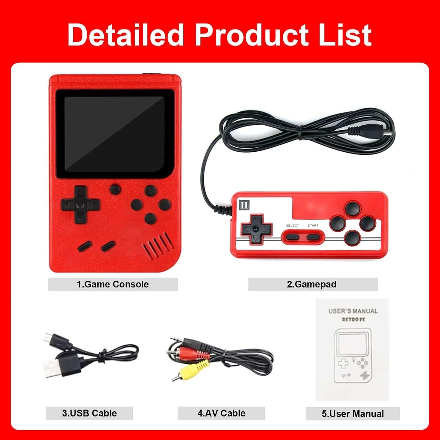 Built in 500 Classic Games Handheld Retro Video Game Console Double Game Gift US