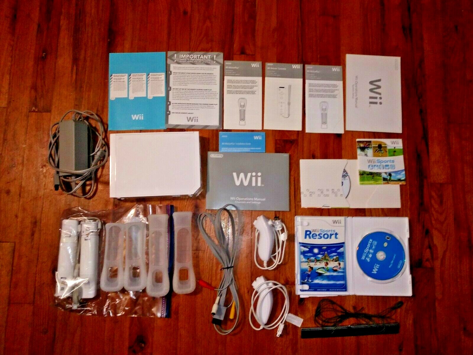 Nintendo Wii System Console Bundle 2 OEM Remotes & Nunchuks w/ Wii Sports Game