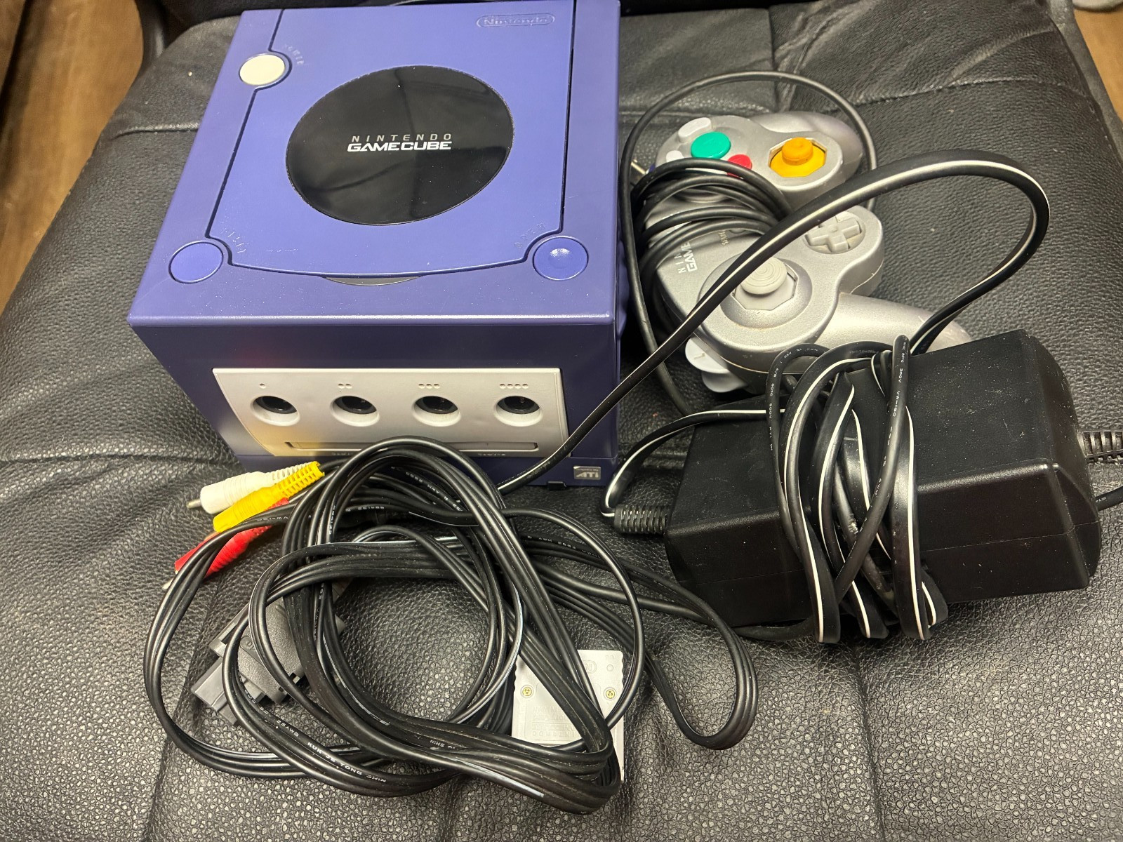 Nintendo GameCube indigo purple console all wires one controller