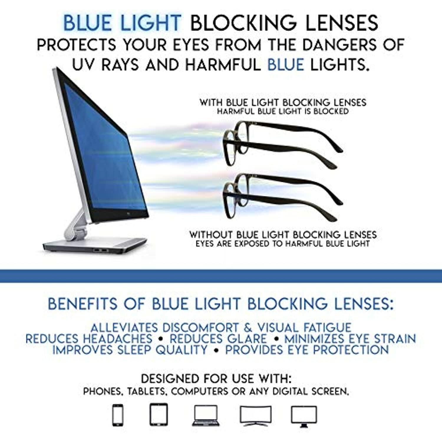 Blue Light Blocking Computer Glasses Anti Glare Reduce Eyestrain Eyeglasses for