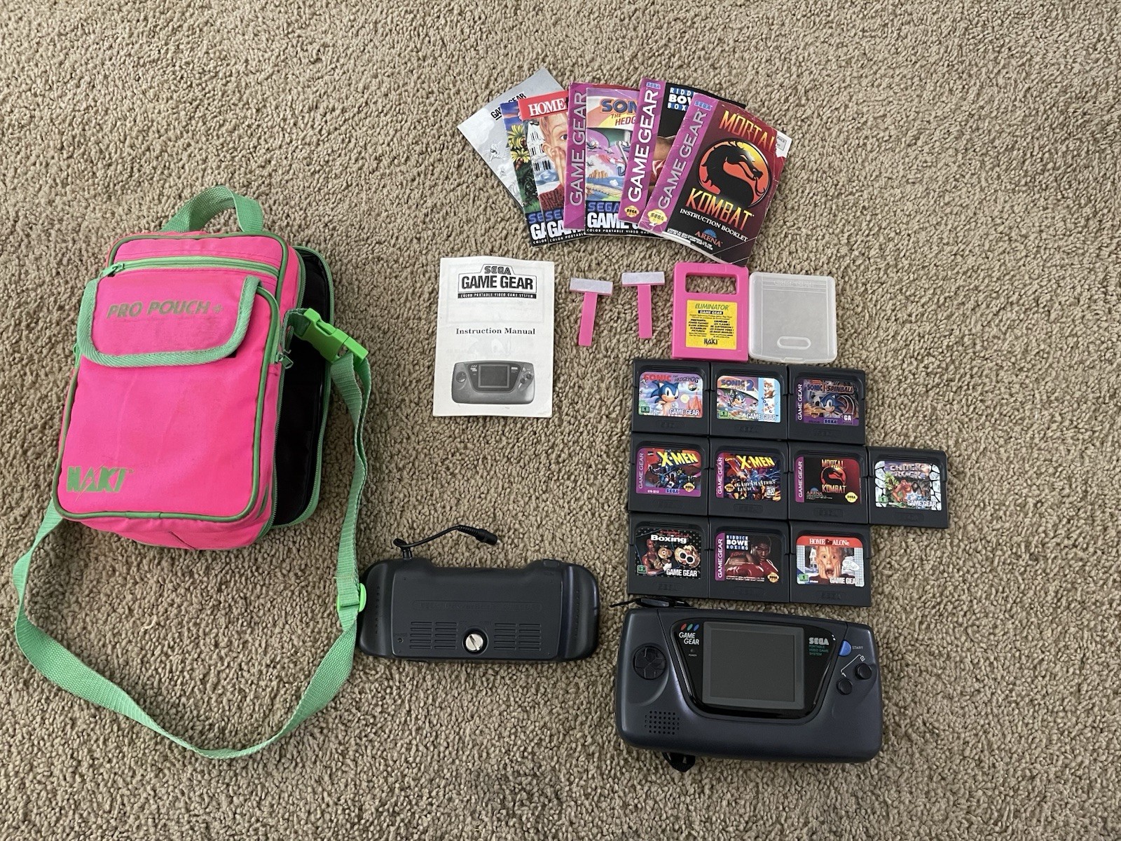Sega Game Gear Console w/ Case, Battery Pack, Cleaner & 10 Games