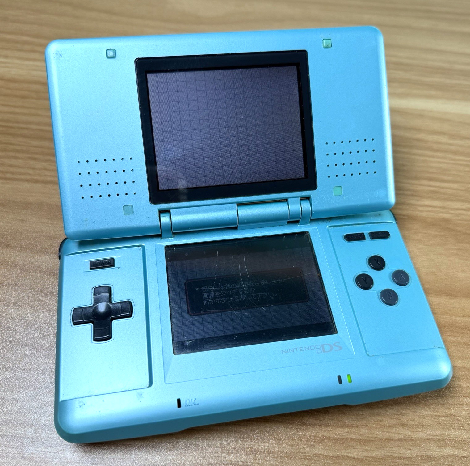 Original Nintendo DS Console (Aqua Blue) + Stylus + New XYAB Charger (READ Desc)