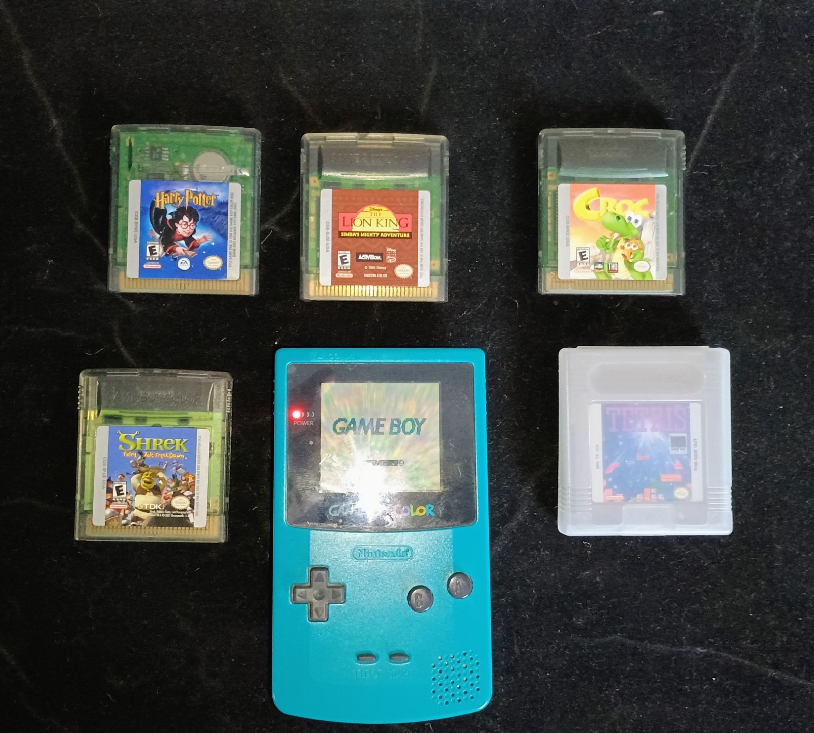 Vintage 90’s Teal Blue Game Boy w/ 5 Games