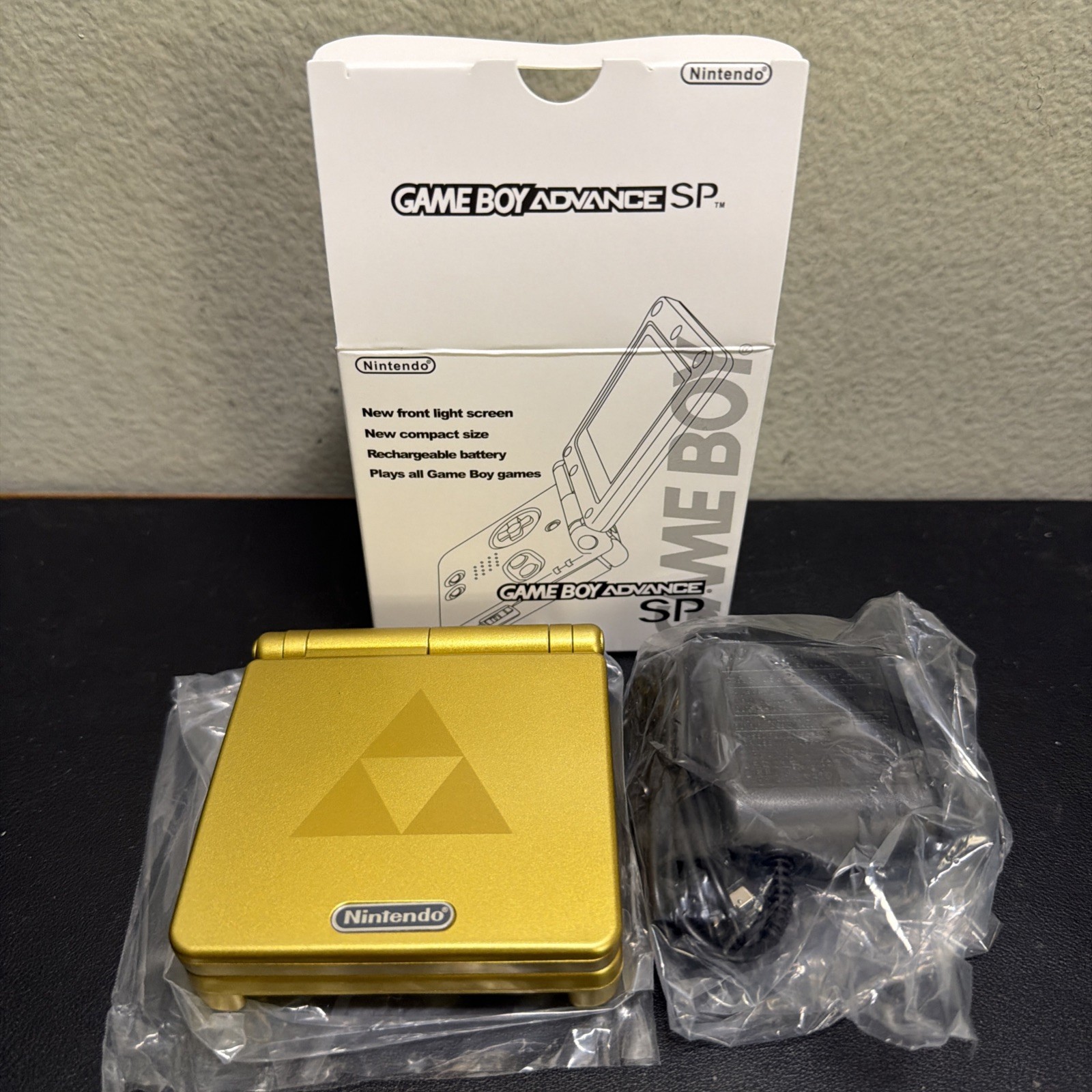 Nintendo Game Boy Advance SP Zelda Gold Edition Console NEW IPS screen w Charger