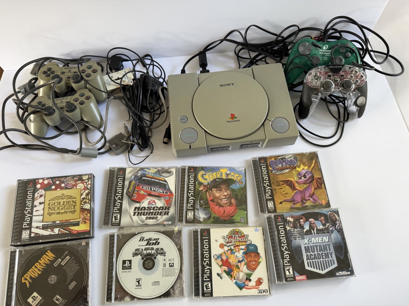 Vtg. Sony PlayStation 1 SCPH-7001 Retro 1998 w/9 games, NOT TESTED