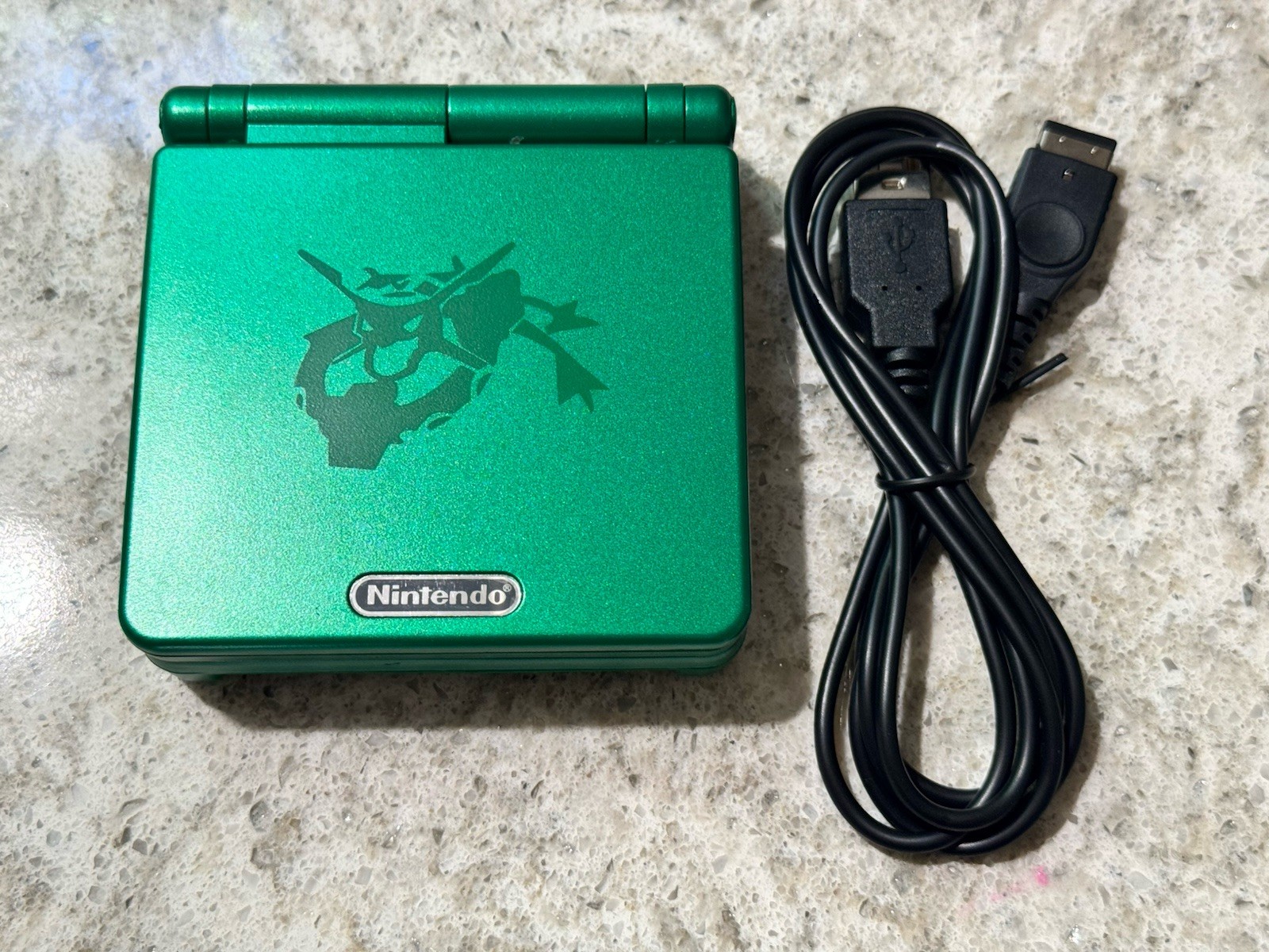 Nintendo Game Boy Advance SP -Green RAYQUAZA Reshell W/ Charger AGS-101