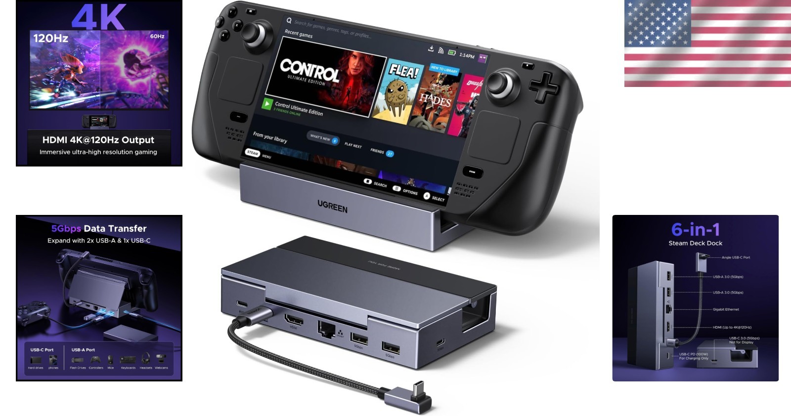 Portable Steam Deck Dock: 4K@120Hz HDMI, USB-A, USB-C & Gigabit Ethernet’